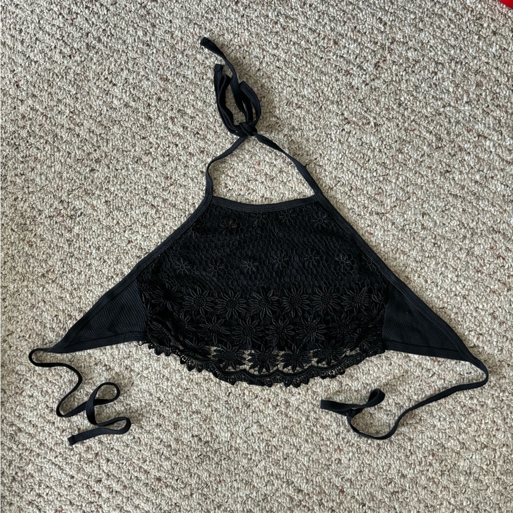 Black flower lace halter top vintage